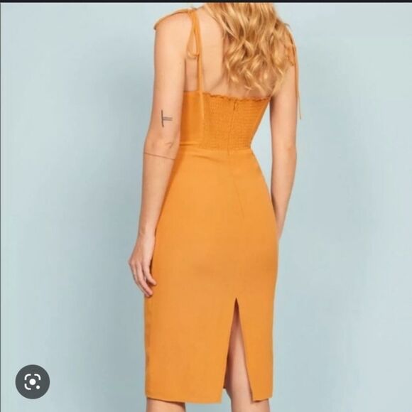 Reformation Jasper Midi Orange Dress Tie Strap Size 4 - Picture 5 of 9